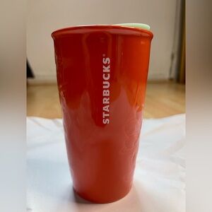 Starbucks Floral Embossed Ceramic Travel Mug Coffee Cup Tumbler 10oz